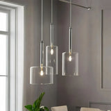 Suspension en verre cylindrique moderne LED hauteur réglable pour salle à manger