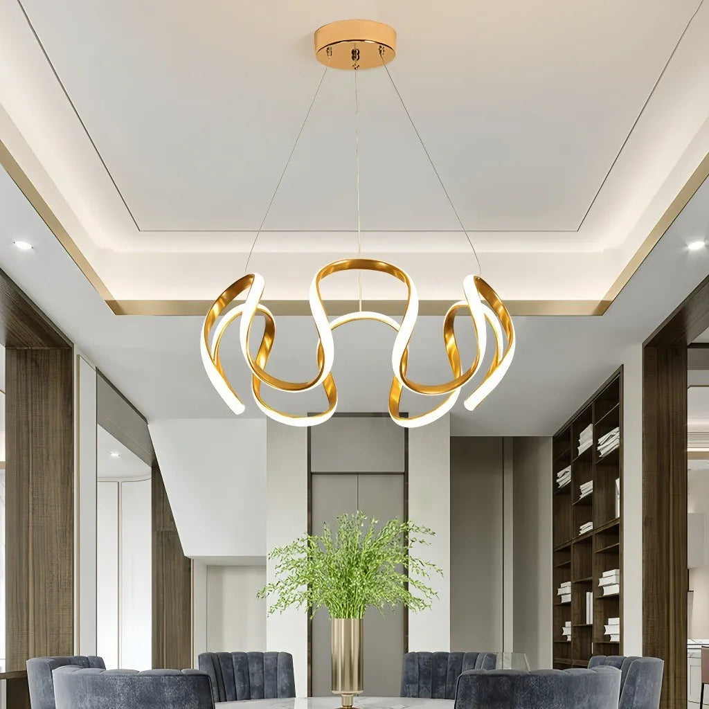 Suspension moderne torsadée en métal LED dimmable pour salle à manger