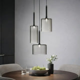 Suspension en verre cylindrique moderne LED hauteur réglable pour salle à manger