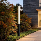 Borne lumineuse extérieure cylindrique moderne LED noir aluminium IP65 pour jardin