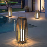 Lampadaire solaire extérieur lanterne moderne effet bambou IP65 pour terrasse