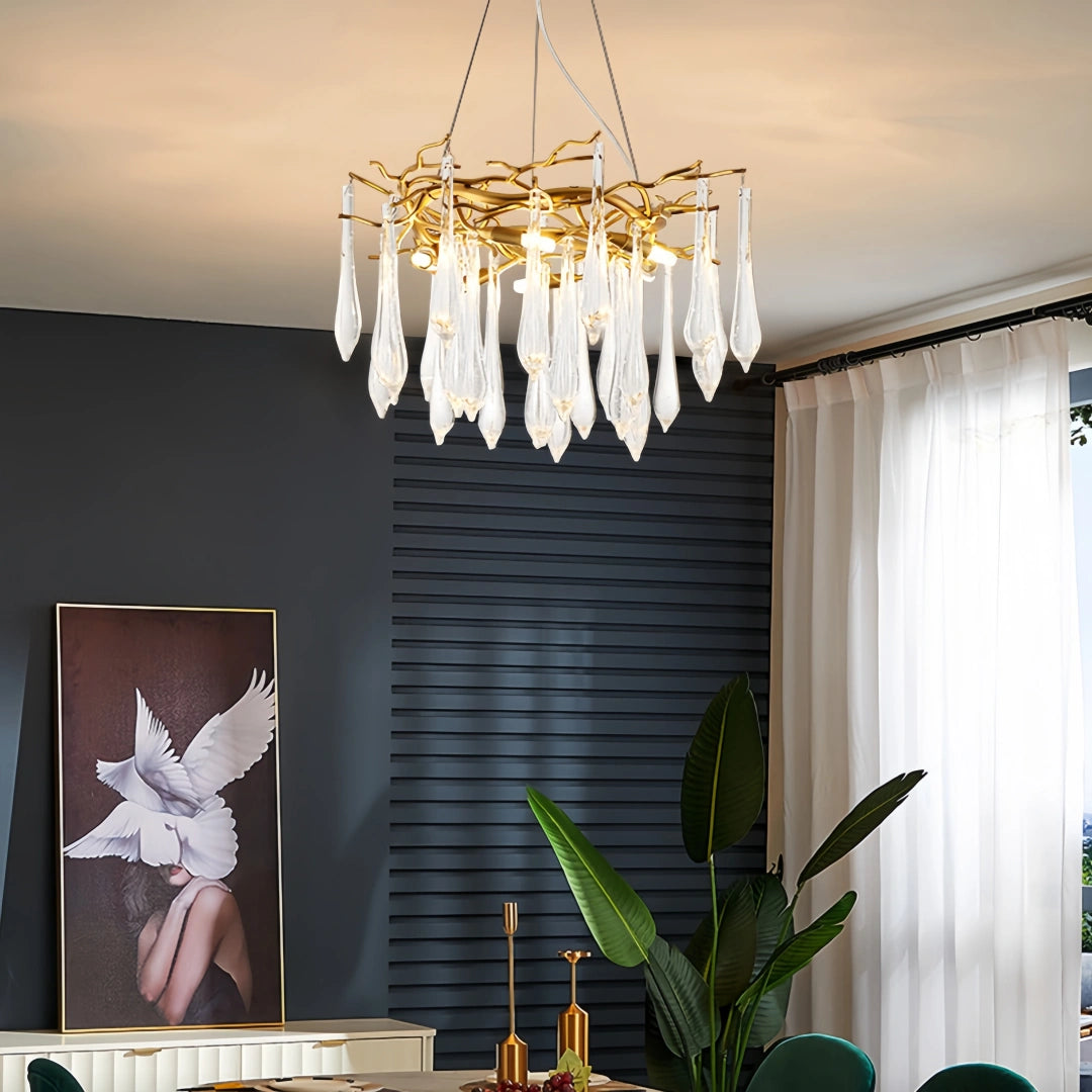 Lustre goutte d'eau en cristal doré LED moderne pour salon