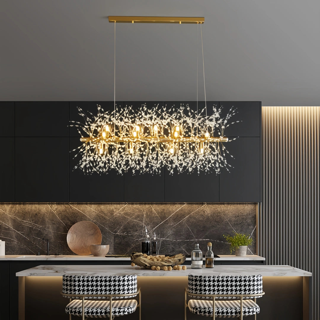 Lustre pissenlit moderne en cristal LED réglable en hauteur pour salle à manger
