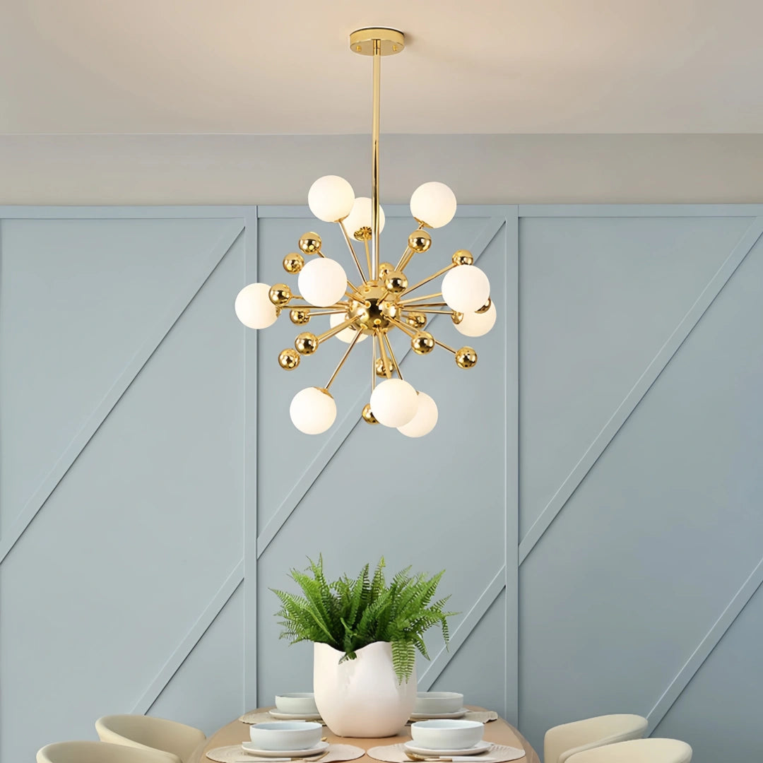 Lustre sputnik à boules en verre blanc LED moderne pour salle à manger