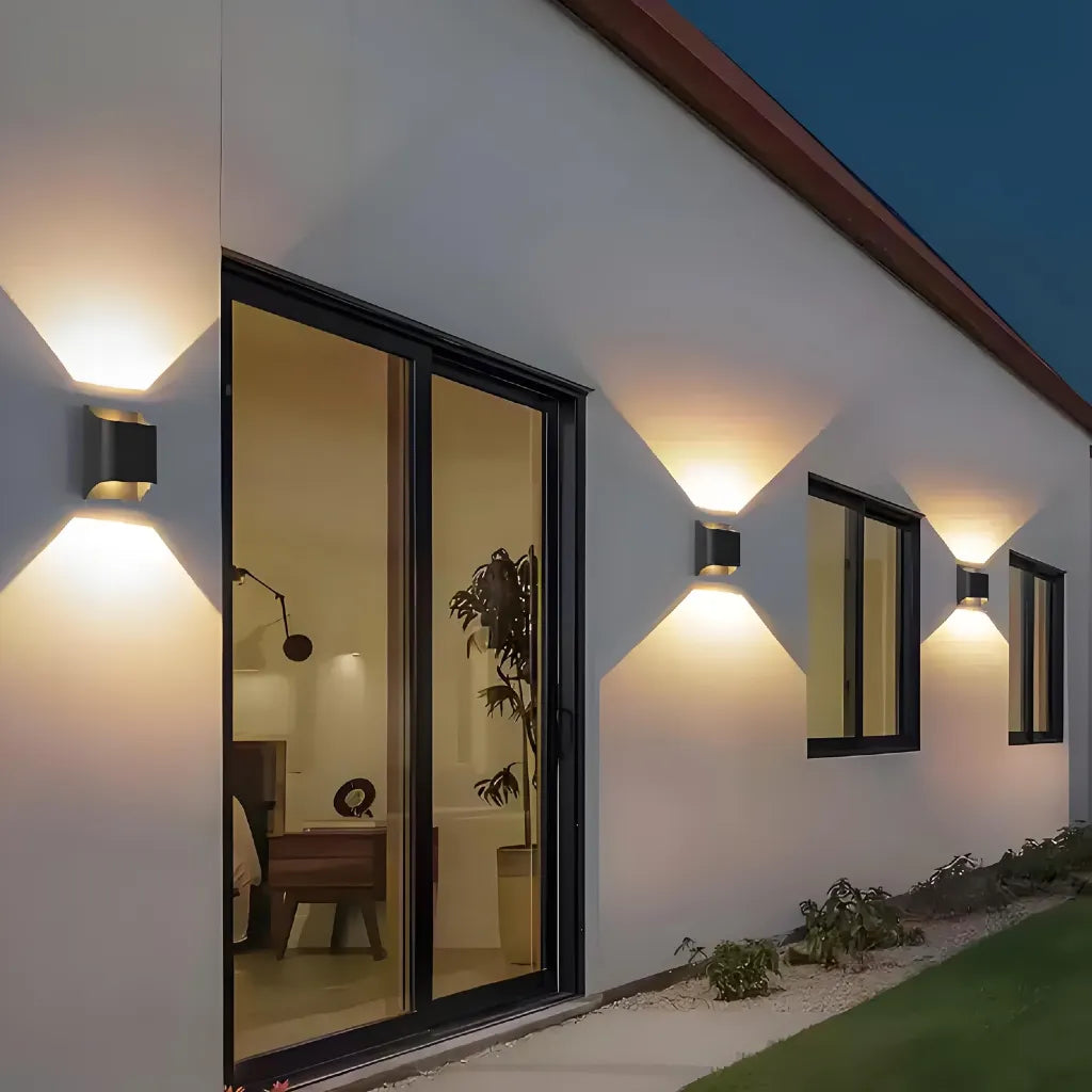 Applique exterieur haut bas LED solaire moderne en métal noir IP65