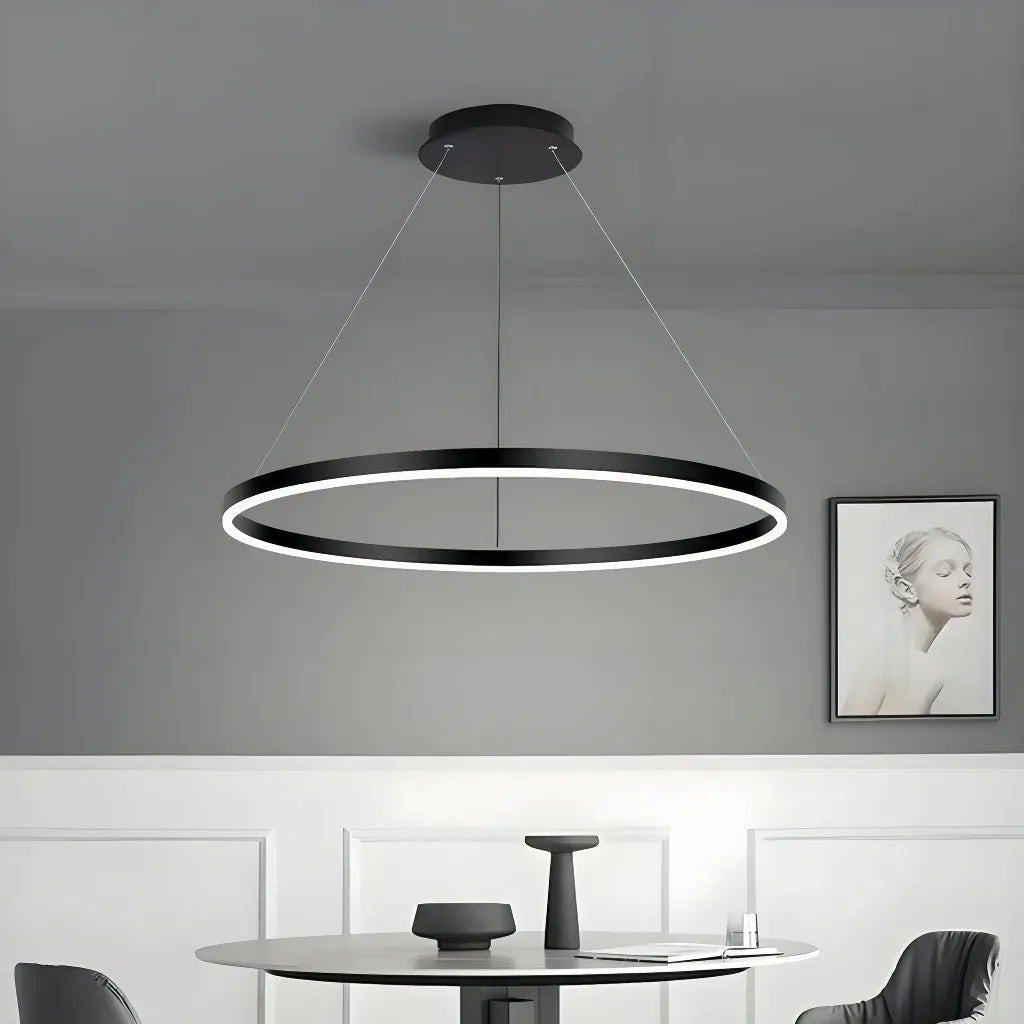 Suspension anneau LED moderne dimmable en métal pour salon