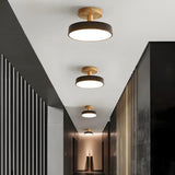 Plafonnier de couloir rond en bois scandinave macaron LED dimmable