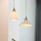 Suspension Céramique Blanche Vintage en Laiton LED Plissée pour Salle à Manger