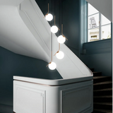 Suspension 5 Boules Verre Led Design Moderne Pour Escalier