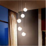 Suspension 5 Boules Verre Led Design Moderne Pour Escalier