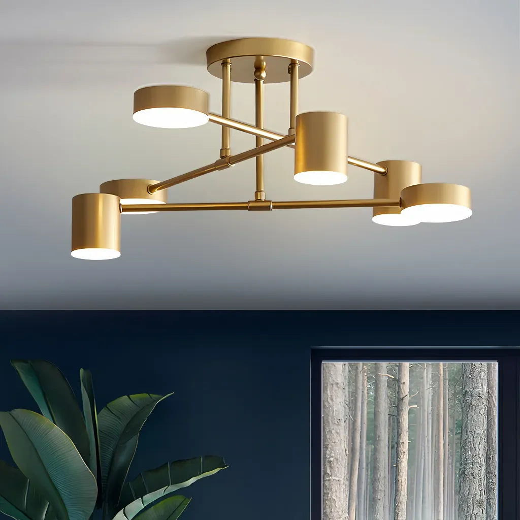 Plafonnier design moderne LED orientable 6 lumières en métal pour chambre