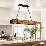 Suspension en bois rectangulaire LED design vintage pour salle à manger