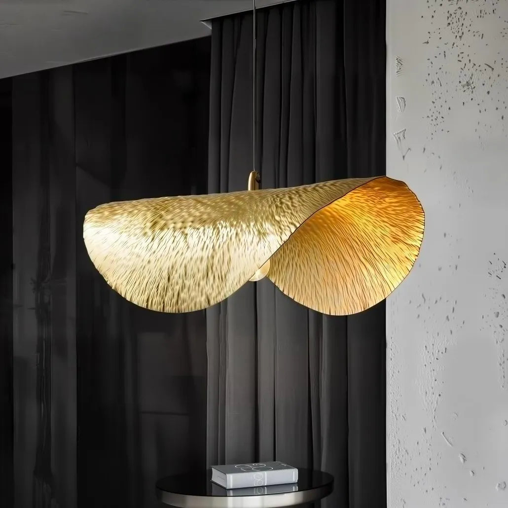 Suspension Feuille Laiton LED Design Moderne Doré Salle À Manger
