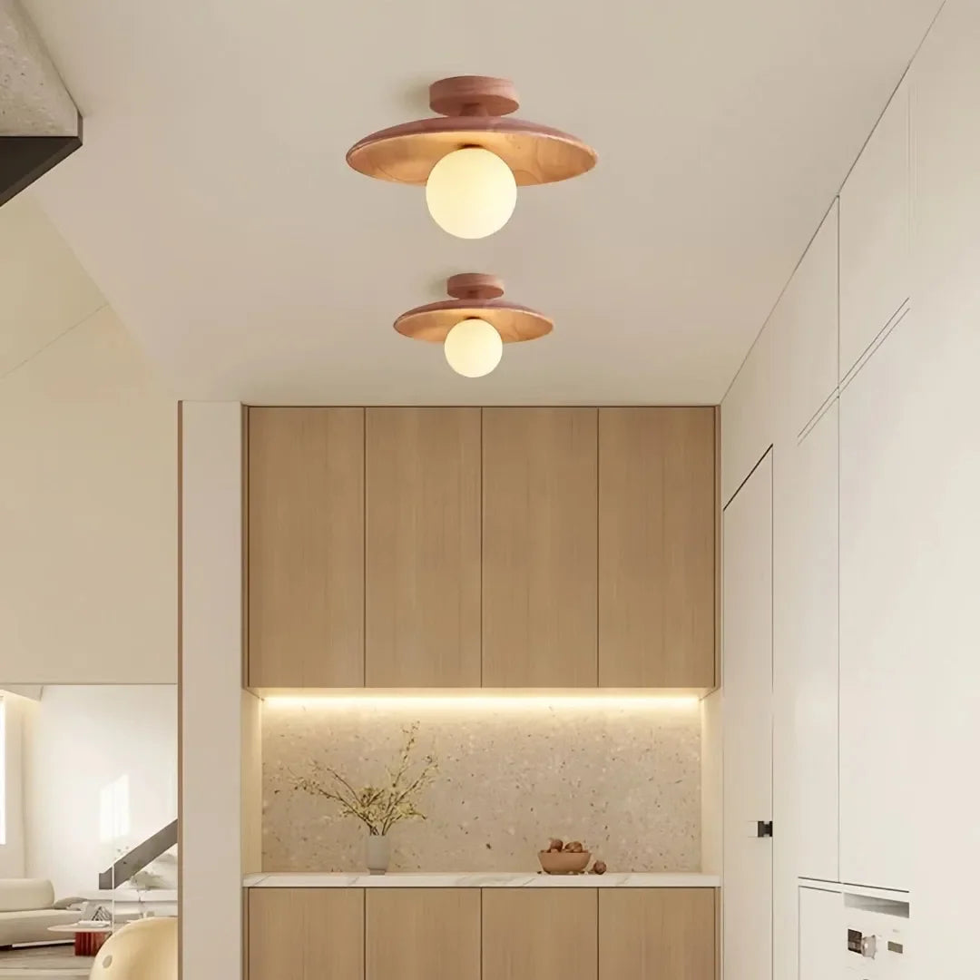 Plafonnier couloir en bois rond scandinave