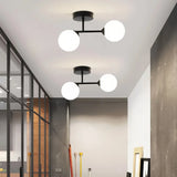Plafonnier couloir moderne boule en verre blanc avec LED