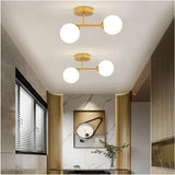 Plafonnier couloir moderne boule en verre blanc avec LED