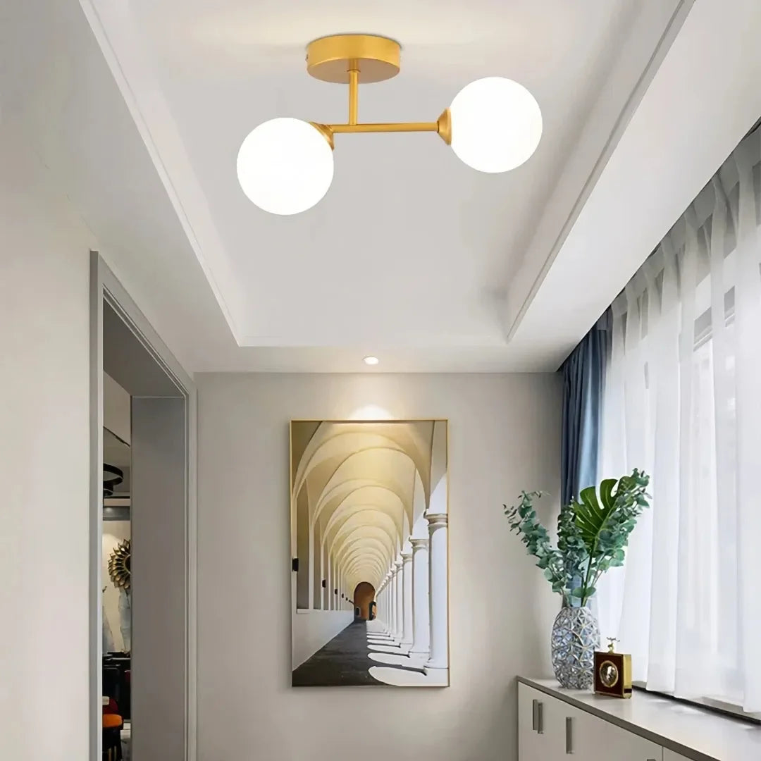 Plafonnier couloir moderne boule en verre blanc avec LED