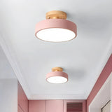 Plafonnier de couloir rond en bois et métal scandinave macaron