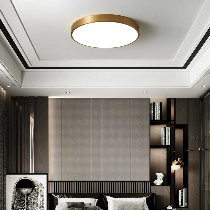 Plafonnier en laiton rond moderne LED dimmable pour chambre
