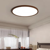 Plafonnier rond bois scandinave extra plat LED dimmable chambre