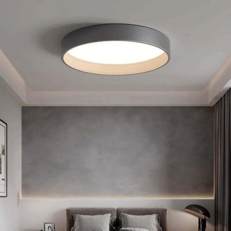 Plafonnier rond scandinave effet bois LED Dimmable pour chambre