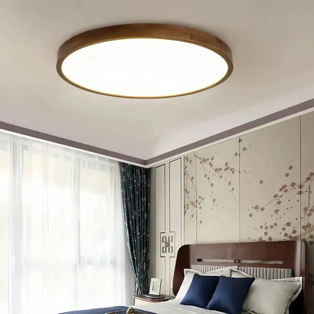 Plafonnier scandinave bois LED dimmable pour chambre
