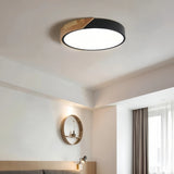 Plafonnier scandinave rond en bois et métal LED dimmable pour chambre