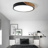 Plafonnier scandinave rond en bois et métal LED dimmable pour chambre