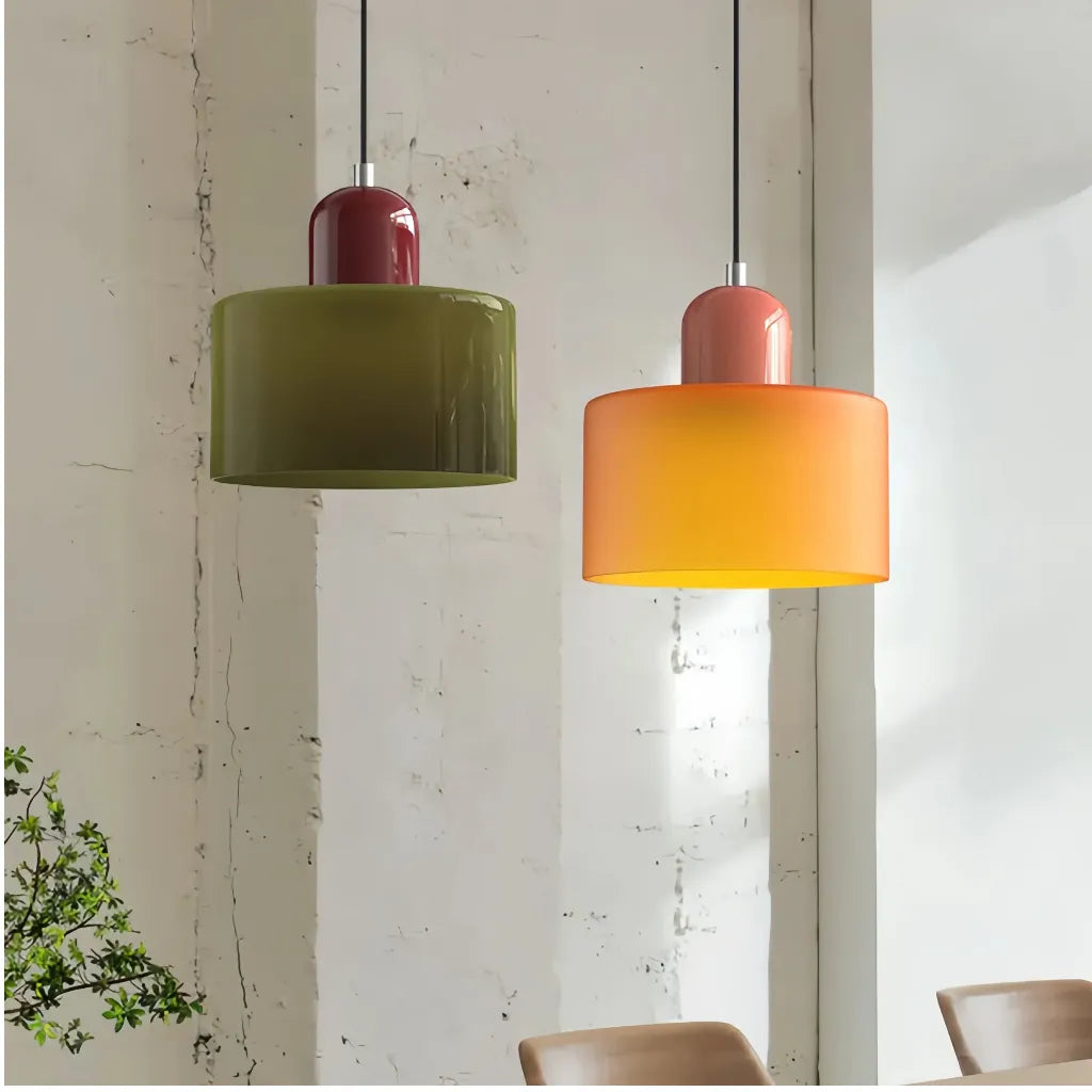 Suspension Contemporaine LED Cylindrique En Verre Coloré Pour Salle À Manger