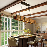 Suspension bois vintage rectangulaire 4 lampes pour salle à manger