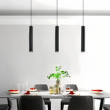 Suspension cylindre noir minimaliste LED en métal à hauteur réglable pour salle à manger