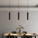 Suspension cylindre noir minimaliste LED en métal à hauteur réglable pour salle à manger