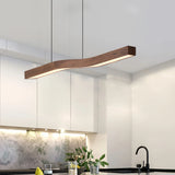 Suspension effet bois scandinave linéaire LED dimmable pour salle à manger