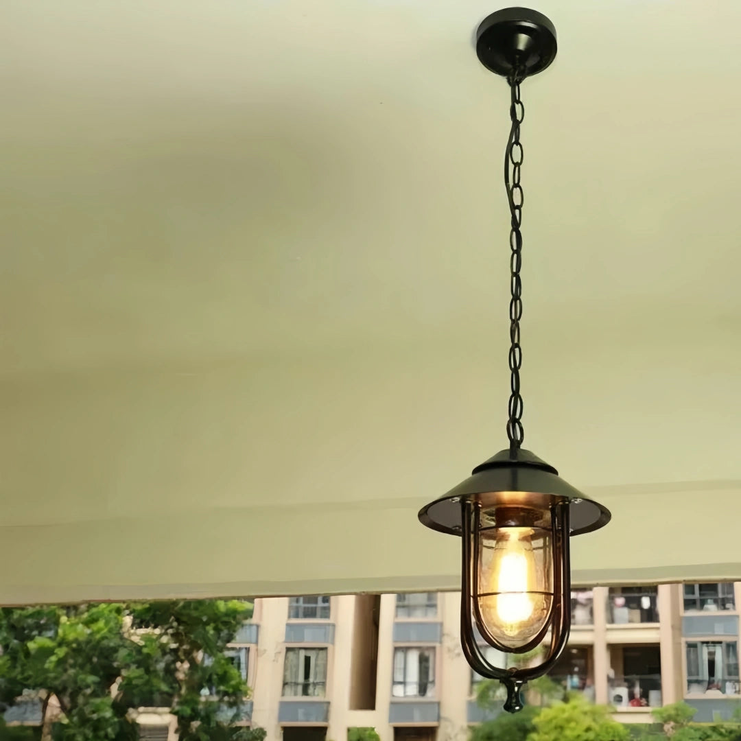 Suspension extérieure vintage lanterne en verre et métal IP65 pour jardin