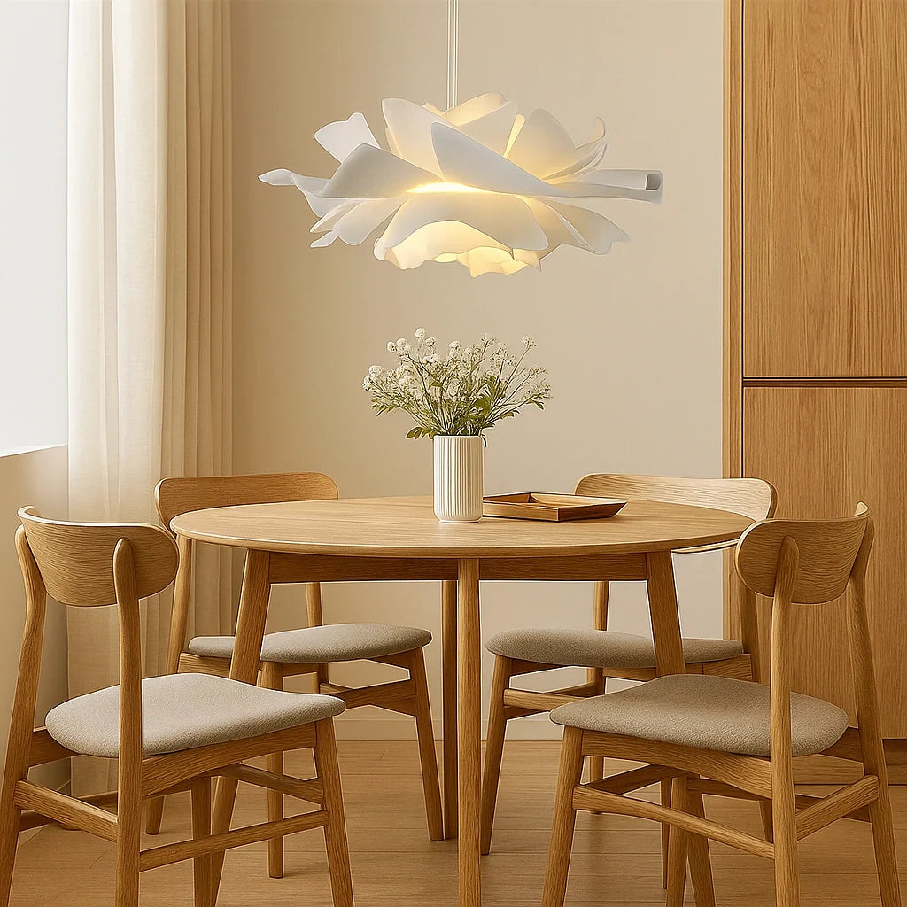 Suspension fleur blanche moderne LED dimmable pour salle à manger