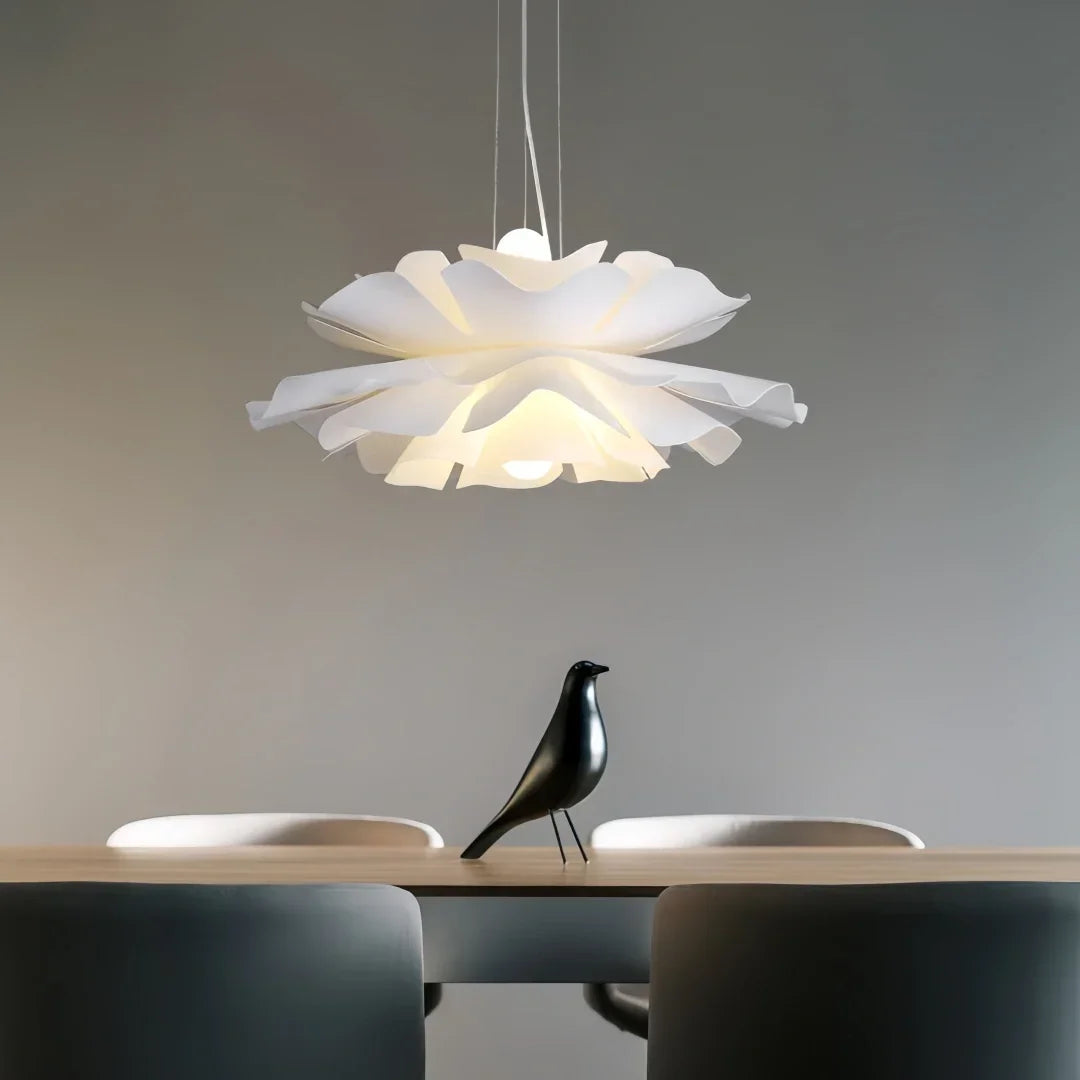 Suspension fleur blanche moderne LED dimmable pour salon