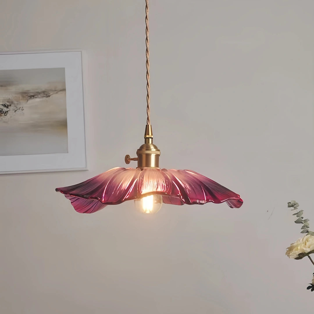 Suspension fleur en verre violet vintage hauteur réglable pour salle à manger
