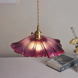 Suspension fleur en verre violet vintage hauteur réglable pour salle à manger