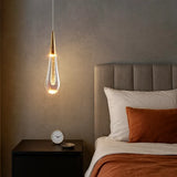 Suspension goutte d’eau en cristal doré LED moderne pour chevet