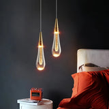 Suspension goutte d’eau en cristal doré LED moderne pour chevet