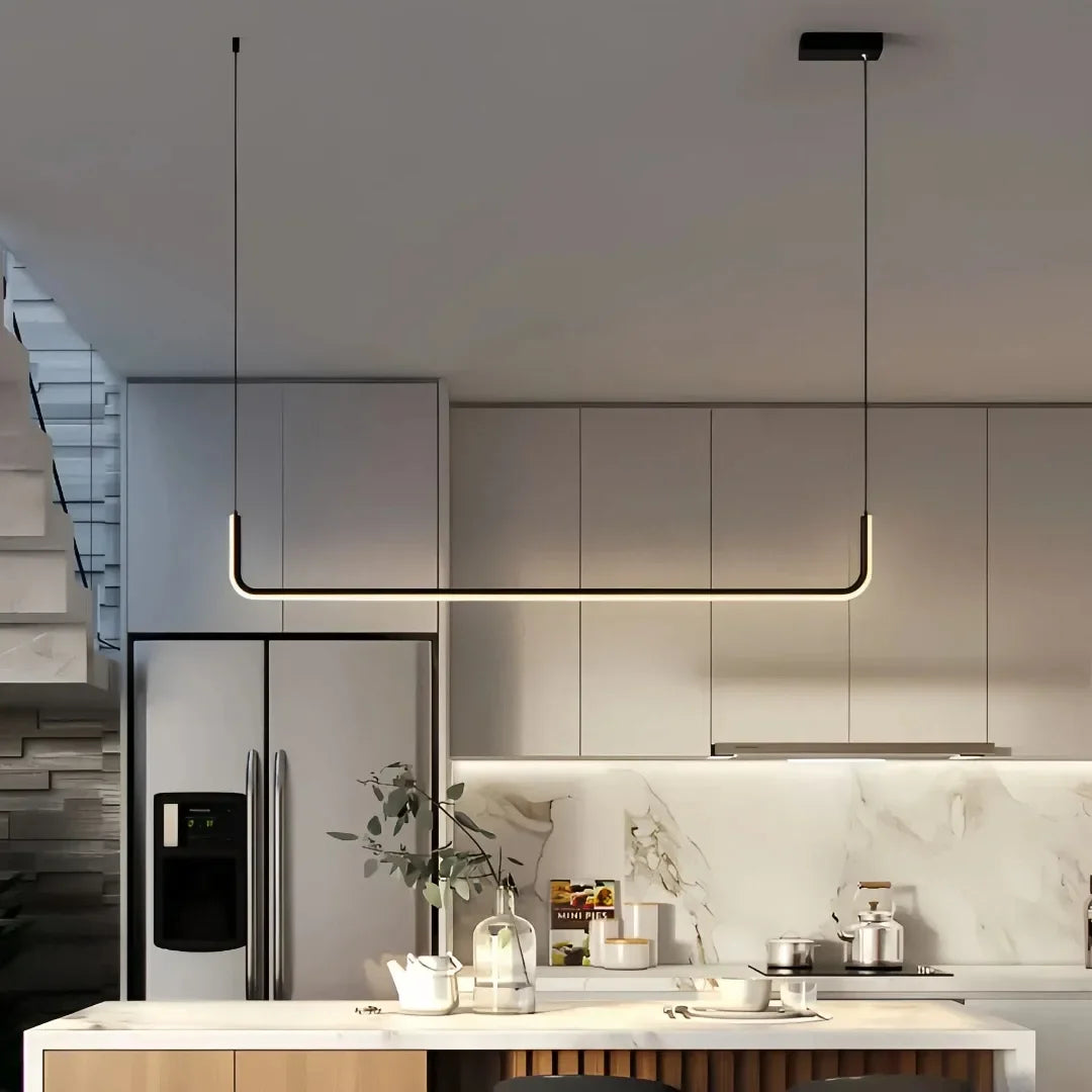 Suspension linéaire LED minimaliste en métal dimmable pour salle à manger