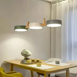 Suspension nordique 3 lampes en bois et métal macaron pour salle à manger