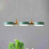 Suspension nordique 3 lampes en bois et métal macaron pour salle à manger