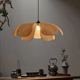 Suspension pétale en rotin artisanale japonaise dimmable pour salle à manger