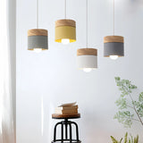 Suspension scandinave macaron cylindrique en bois et métal pour salle à manger