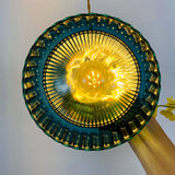 Suspension vintage en verre bleu et laiton pour salle à manger