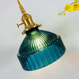 Suspension vintage en verre bleu et laiton pour salle à manger