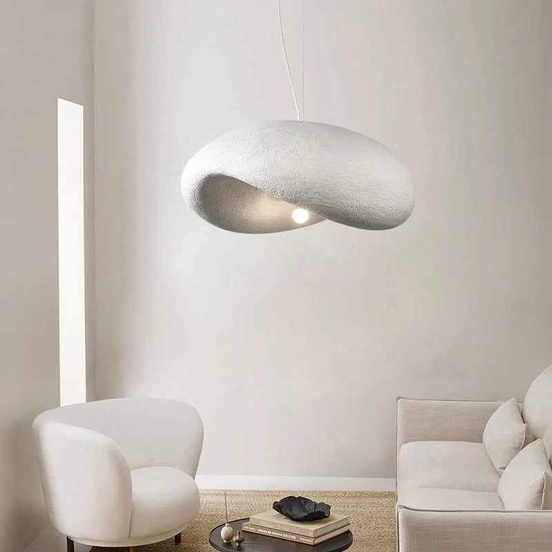 Suspension wabi sabi blanche LED hauteur réglable pour salle à manger