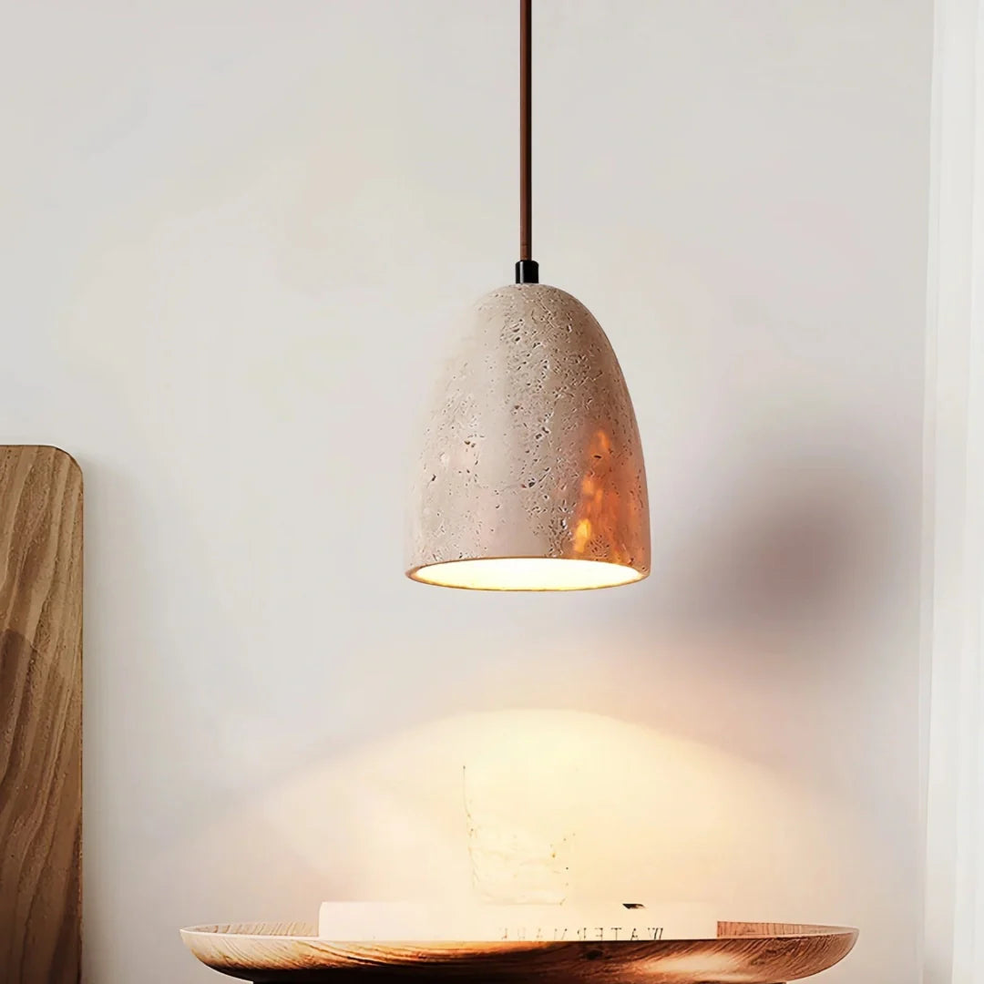 Suspension en travertin cloche japonaise LED pour chevet