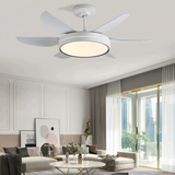 Ventilateur de plafond 6 pales avec lumière LED blanc moderne silencieux 6 vitesses mode été hiver pour salon
